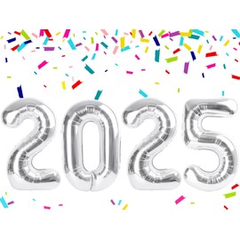 40 Inch 2025 Number Balloons, 2025 Balloons, Large Foil Happy New Year Balloons for 2025 New Year Eve Party Supplies, New Years Decorations, Christmas, Graduations, Birthday, Silver