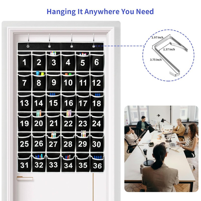SAVERHO 36 Pockets Black Numbered Classroom Pocket Chart for Cell