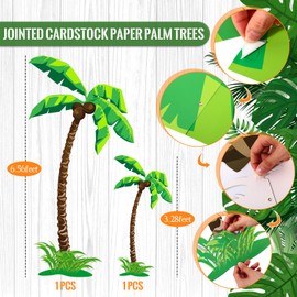 30 Pieces Cardstock Paper Palm Trees Hawaiian Hibiscus Flower Cutouts Honeycomb Birds Party Decorations Artificial Tropical Palm Leaves Luau Birthday Decorations for Tiki Rainforest Party Decoration