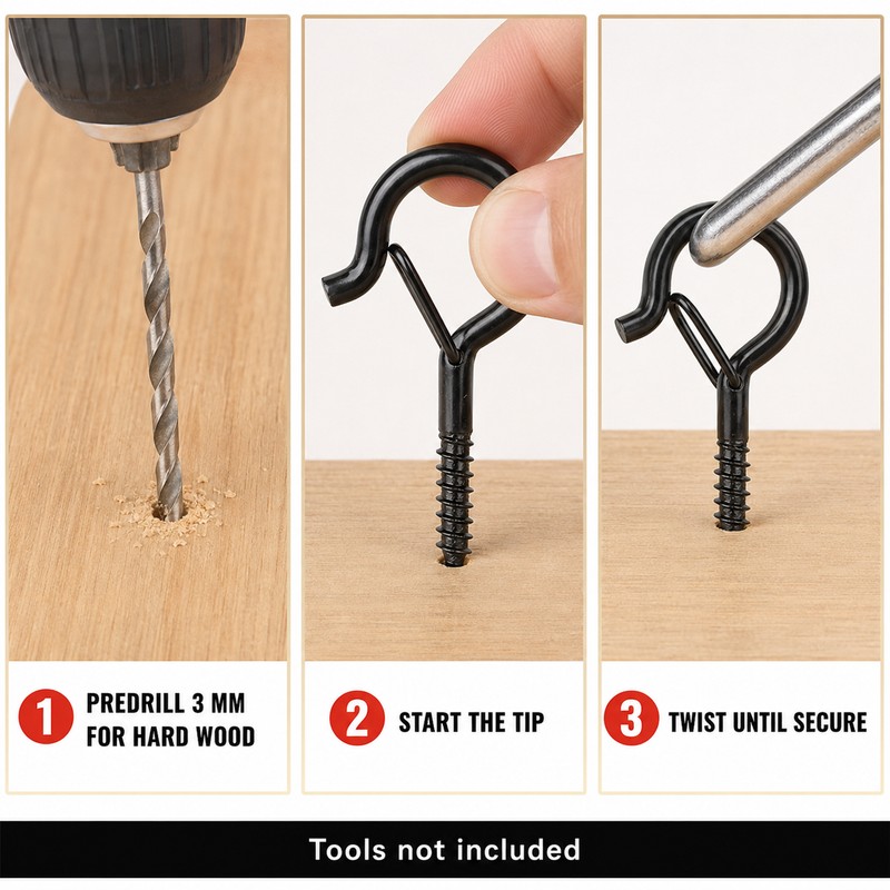 20-Pack Black Q-Hanger Screw Hooks with Safety Buckles, 2.2-Inch, 40