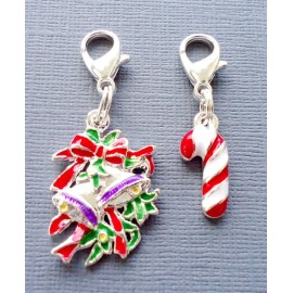 Unbranded Set of 2 Christmas Clip On Charm lobster clasp C179