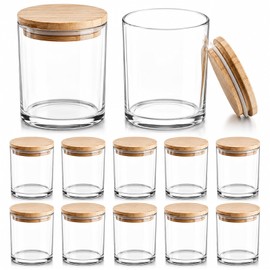 12PCS Candle Jars for Making Candles, 10 oz Thick Empty Glass Candle Making Jars with Bamboo Lids, in Bulk, Clear