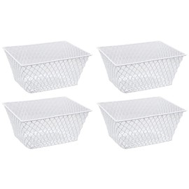 Small Metal Rectangular, Oval and Round Wire Baskets with Handles, Black and White, 4-ct Sets (Rectangular White Without Handles)