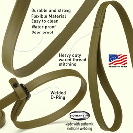 Dogline Biothane Slip Dog Leash - for Small, Medium and Large Dogs - Odor Free Slip Lead, Heavy Duty and Durable Material Kennel Lead - Olive Drab Green - 5ft L x 5/8in W
