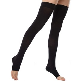 PEDIMEND Compression Thigh Highs Open Toe Stocking (1PAIR – 2PCS) - Leg Support Hose for Varicose Vein Treatment/Swollen Legs - for Men and Women (Black)