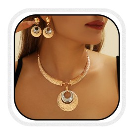 Zoestar Chunky Choker Necklace Gold Thick Necklace and Earring Sets Bridal Jewelry Set for Women (Gold)