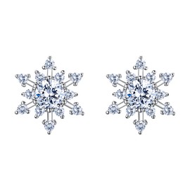 BriLove 925 Sterling Silver Cubic Zirconia Shining Winter Snowflake Stud Earrings Ear Jewelry for Women Clear