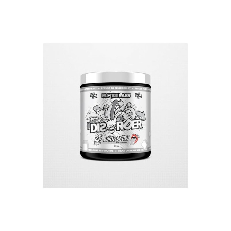 Faction Labs Disorder Original Pre Workout Powder, White Snow, Sugar