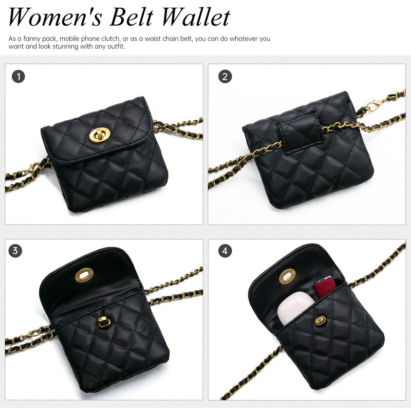 Long Keeper Leather Waist Bag - Women Mini Chain Belt