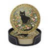 6 Pcs Black Cat Flower Drink Coasters with Holder Coasters