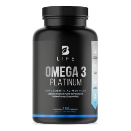 B-Life Omega 3 Platinum 180 Cáps | 1000mg Alta Potencia | Salud Cardiaca y Cerebral | Ácidos Grasos EPA + DHA | Sin Gluten ni Azúcares