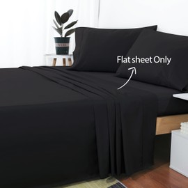 Cotton Cal King Flat Sheet Only, 600 Thread Count 100% Egyptian Cotton Top Sheet 1Pcs, Cool & Breathable Flat Bed Sheets Wrinkle, Fade, Stain Resistant (Black Cal King)
