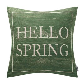 TRENDIN Wooden Hello Spring Pillow Cover 18x18 inch for Home Decor Cotton Linen Vintage PL424TR