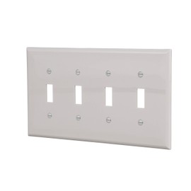 Eaton PJS4W Polycarbonate 4-Gang Screwless Toggle Switch Mid Size Wall Plate, White