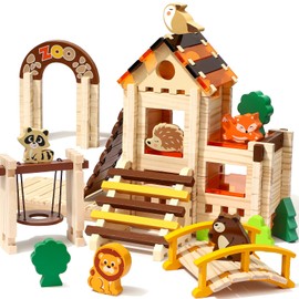 Toyssa Wooden Building Blocks for Kids Ages 4-8, 167 PCS Stacking Blocks STEM Building Toys with Animals & DIY House, Christmas Birthday Gifts for Girls Boys 4 5 6 7 8 Years Old