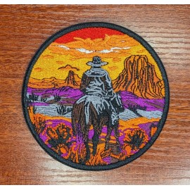 Unbranded Horseback Cowboy Patch Mountain Trail at Dawn Western Embroidered Iron On 3.5"