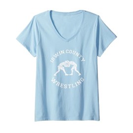 Womens Irwin County Wrestling Distressed Retro Wrestler V-Neck T-Shirt
