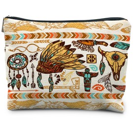 RYYCDOI Native American Makeup Bag, Native American Gift for Women, Western Gift for Women, Native American Pattern Cosmetic Bag Makeup Pouch