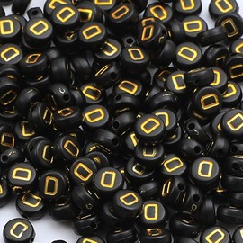 XIENBAOFU 100PCS Letter Beads,4X7mm Acrylic Alphabet Beads,Gold Black Letter D Beads Flat Round Alphabet Beads for Jewelry Making Bracelet Necklace Keychain DIY, SKU3023-D