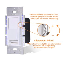 CLOUDY BAY in Wall Dimmer Switch for LED Light/CFL/Incandescent,3-Way Single Pole Dimmable Slide, 600W max Incandescent,150W max Dimmable LED/CFL, Cover Plate Included, Pack of 2