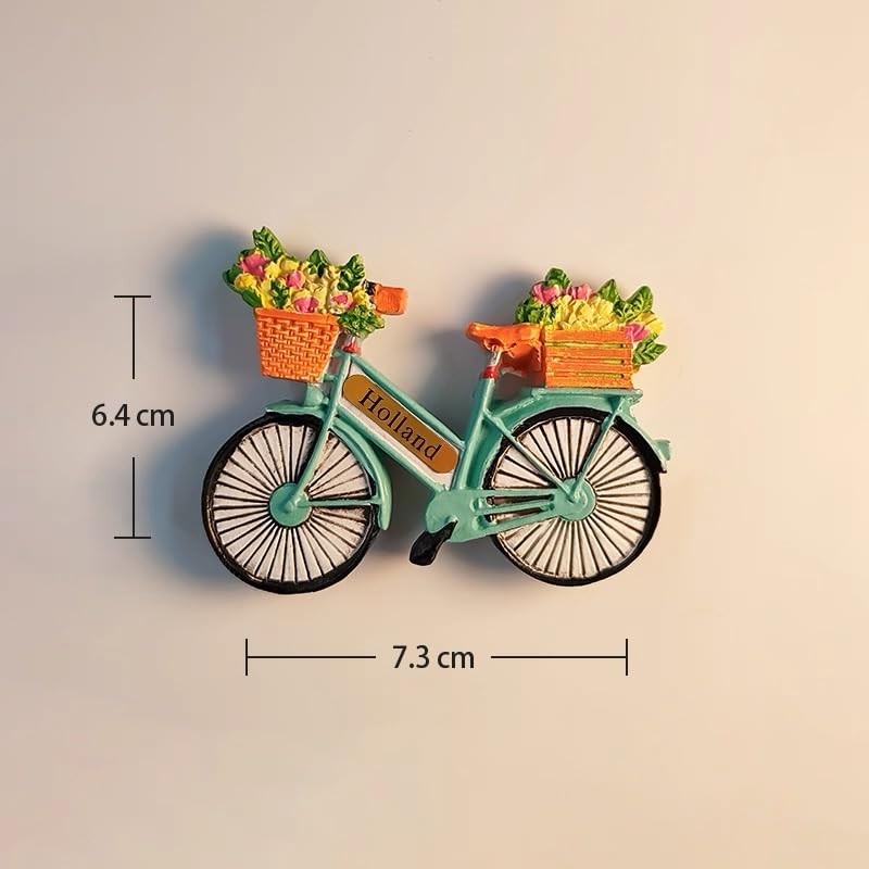 Holland Netherlands Souvenir Fridge Magnet, 3D Resin Bicycle with Tulip