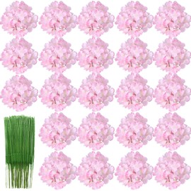 HinyoCo 28 Pcs Silk Hydrangea Flowers Artificial Flowers 7 inch Hydrangea Head with stem, Used for Home Wedding Party Decoration (Light Pink)