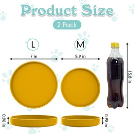 Apatal Silicone Dog Bowl Shallow Cat Food Bowls 7" Wide Puppy Plates Whisker Fatigue Pet Feeding Dishes Set of 2 for Dry Food and Wet Food Indoor (Round Yellow)