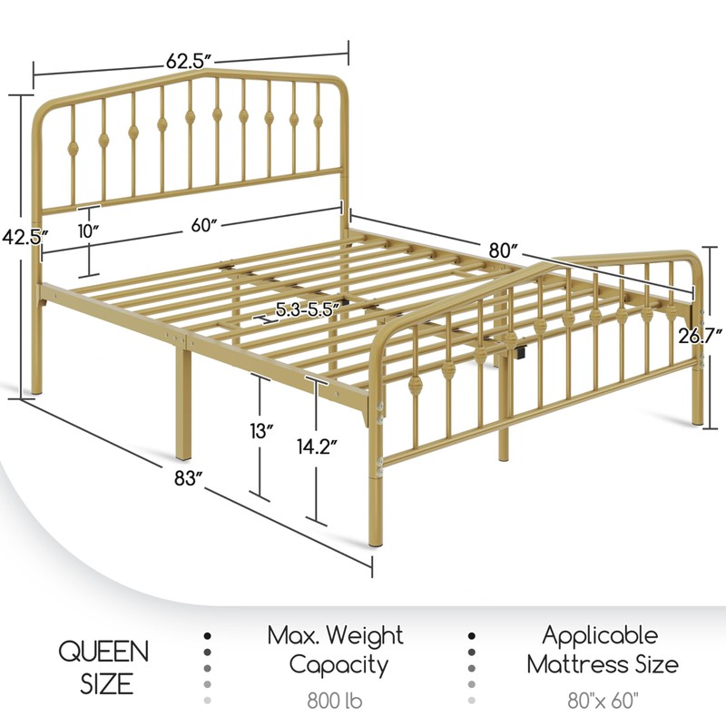 Yaheetech Queen Bed Frames Metal Platform Bed with Victorian Style