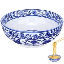 Luxshiny Blue White Porcelain Bowl, 8 Inch Chinese Ceramic Bowl Asian Serving Container for Salad Pasta Rice Porridge Fruits Udon Soba
