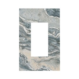 Marble Seas Metallic Blue Ceramic Tile Print Decorative Outlet Covers 1 Gang Single Rocker Light Switch Cover Plate Wall Plates GFCI Faceplate for Bathroom Kitchen Decor