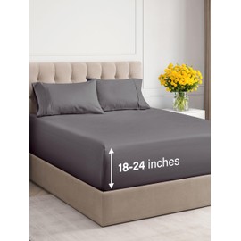 4 Piece Luxury Hotel Bed Sheet Set - Breathable, Cooling Deep Pocket Sheets - Soft, Wrinkle Free King Sheets That Fit Extra Deep Mattresses - Dark Grey