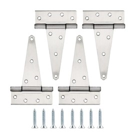 HOME MASTER HARDWARE 6 Inch Stainless Steel Gate Hinges for Wooden Fences Heavy Duty Tee Hinges,Shed Door Hinge,T-Strap Hinge for Outdoor Barns Gate with Screws 4 Pack