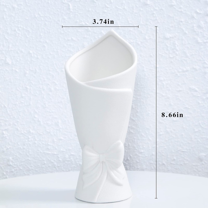 AASHDP White Bowknot Ceramic Vase, Modern Flower Vases for Home