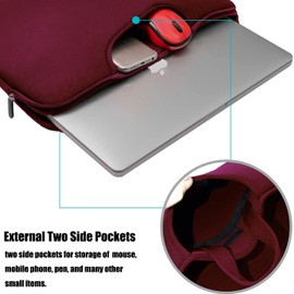 15.6 Inch Laptop Sleeve, Durable Slim Briefcase Handle Bag & with Two Extra Pockets, Notebook Computer Protective Case for Computer Notebook Ultrabook, Collapsible Carrying Handles, Wine Red