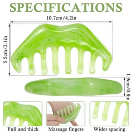 Ouligay 2 Stück Gua Sha Scraping Massage Werkzeuge Massagekamm, Jade Gua Sha Brett Kamm, Runder Zahnkamm, Grün Guasha Haarkamm Guasha Stein Kamm für Gesichts Yoga Massieren,Kopfhaut Körper Massage