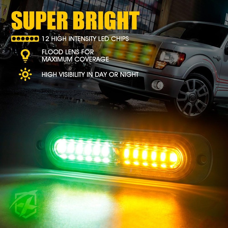 Xprite Amber Green LED Surface Mount Strobe Lights Kit, w/Control