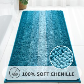 Gibelle Long Bathroom Rugs, Luxury Chenille Bath Mat, Small Non Slip Shower Rug and Bath Room Floor Mats, Machine Washable, Quick Dry Bathmat, Soft Cozy Plush Rug for Tub, 20" x 47", Teal