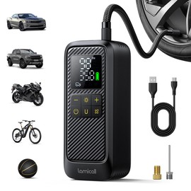 Lamicall Compresor de Aire Portatil – [5 Veces Más Rápido] Compresor de 150 PSI, con Pantalla Digital y Luz LED, Apagado Automático Inflador de Llanta
