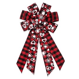 Estivaux Large Christmas Bows for Wreath, Black Red Buffalo Plaid Bow Love Heart Burlap Bow Xmas Tree Topper Bows for Front Door Wall Birthday Christmas Decorations Supplies