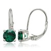 Sterling Silver Created Emerald Round Prong-Set Leverback Earrings