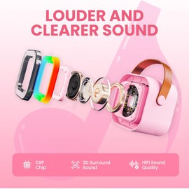 Karaoke Machine for Kids,2024 New Mini Portable Karaoke Toys, Karaoke Speaker with 2 Wireless Mics & Light for Home Party for Adults,Birthday Gifts for Girls and Boy Age 4-12 +Year Old (Pink-1 MIC)