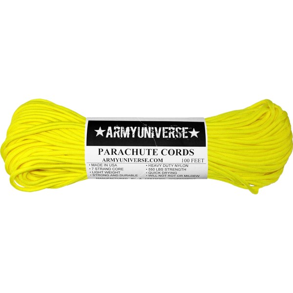 Army Universe Neon Yellow Nylon Paracord 550 lbs Type III 7 Strand USA Made Utility Cord Rope 100 Feet