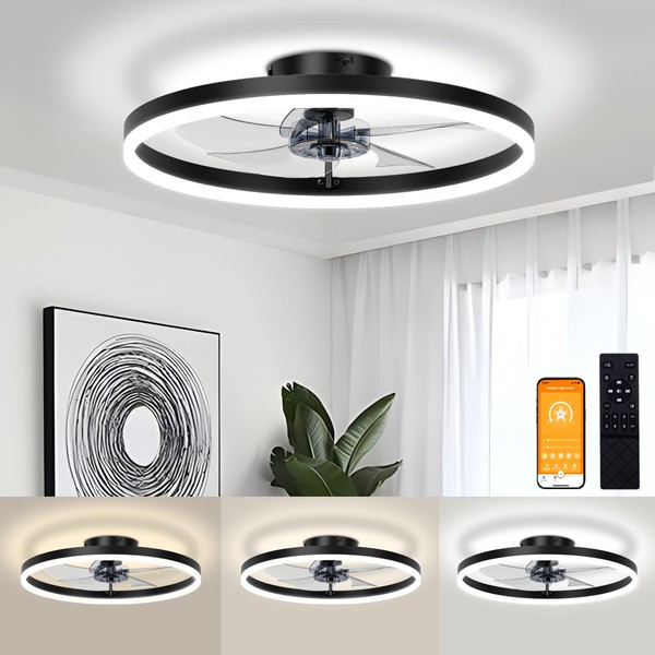 VOLISUN VOLISUN Low Profile Ceiling Fans with Light and Remote,19.7in