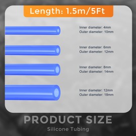 DMiotech 4Pcs Silicone Vacuum Hose Automotive,5/32" 1/4" 5/16" 15/32" ID High Performance Silicone Vacuum Tubing Hose Line Kit 130PSI Max Pressure, 5FT Blue