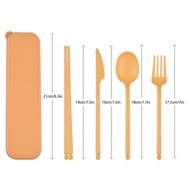 Camping Utensil Set, Reusable Utensils Set with Case, Plastic Cutlery Set Forks Spoon Tableware Chopsticks, Portable Cutlery Set for Travel Picnic Camping or Daily Use (Yellow)