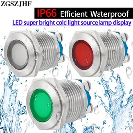 16mm Indicator Light 0.63" 12V Led Lights 24V Large Light Frosted Surface Pilot Lamp Waterproof Screw Terminal Stainless Steel Red and Green 2 Pcs Signal Light