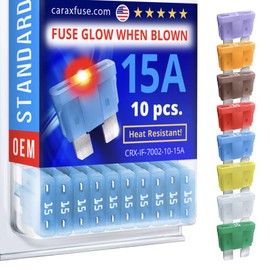CARAX Glow Fuse – Premium Fuse Standard/Regular Blade ATC/ATO/ATS – 15A Kit 10 pcs – Glow When Blown LED Automotive Fuse – Smart Auto Glow Fuse Easy Identification – 10 pcs.