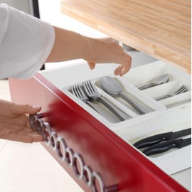 Relaxdays Cutlery Tray, Extendable, 7 Compartments for Silverware & Kitchen Utensils, HWD 6x23.5x31.5 cm, White, 10027748_49