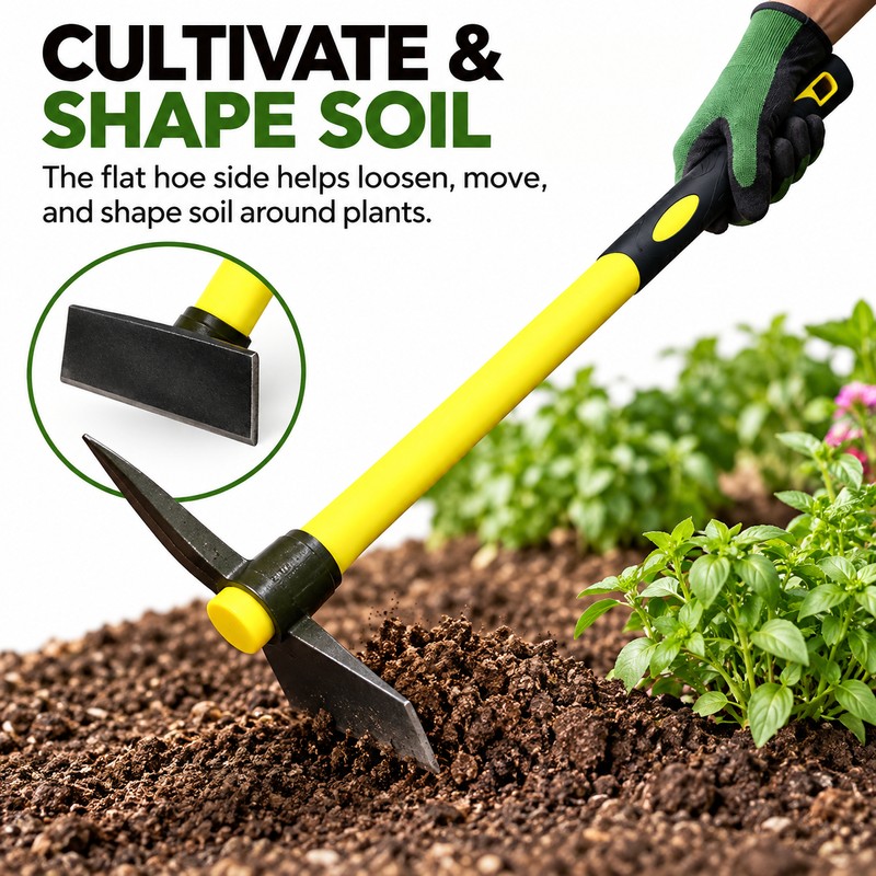 Mattock Hoe for Soil Loosening – 15-Inch Garden Tool with