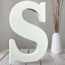AOCEAN 10 Inch White Big Wood Letters, Unfinished Wooden Letters for Wall Decor Decorative Standing Letters Slices Sign Board Decoration for Craft Home Party Projects (S)